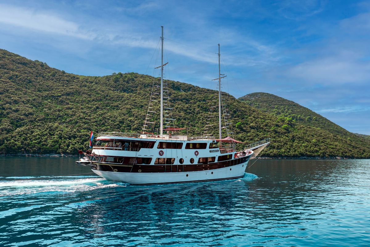 Exterior view of Cesarica, a Gulet Motor sailer yacht at Split, Croatia