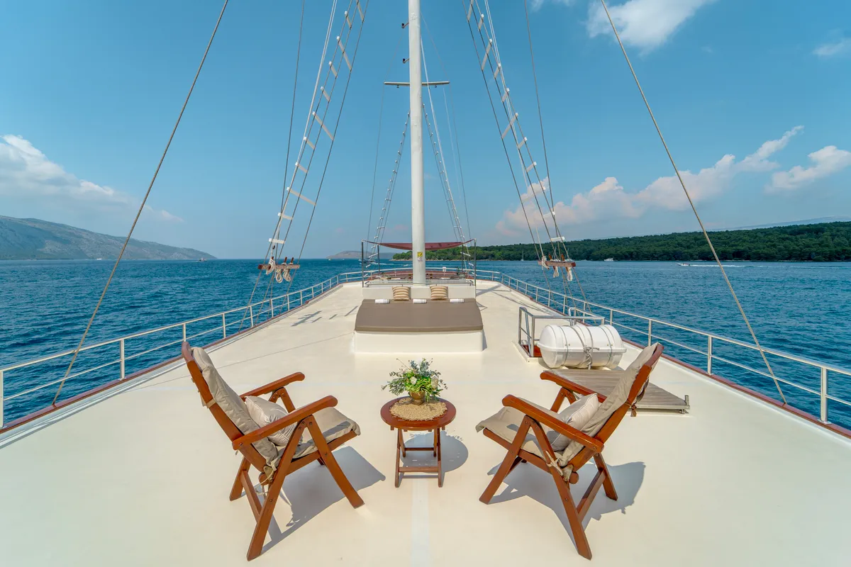 Deck of Cesarica, a Gulet Motor sailer yacht at Split, Croatia