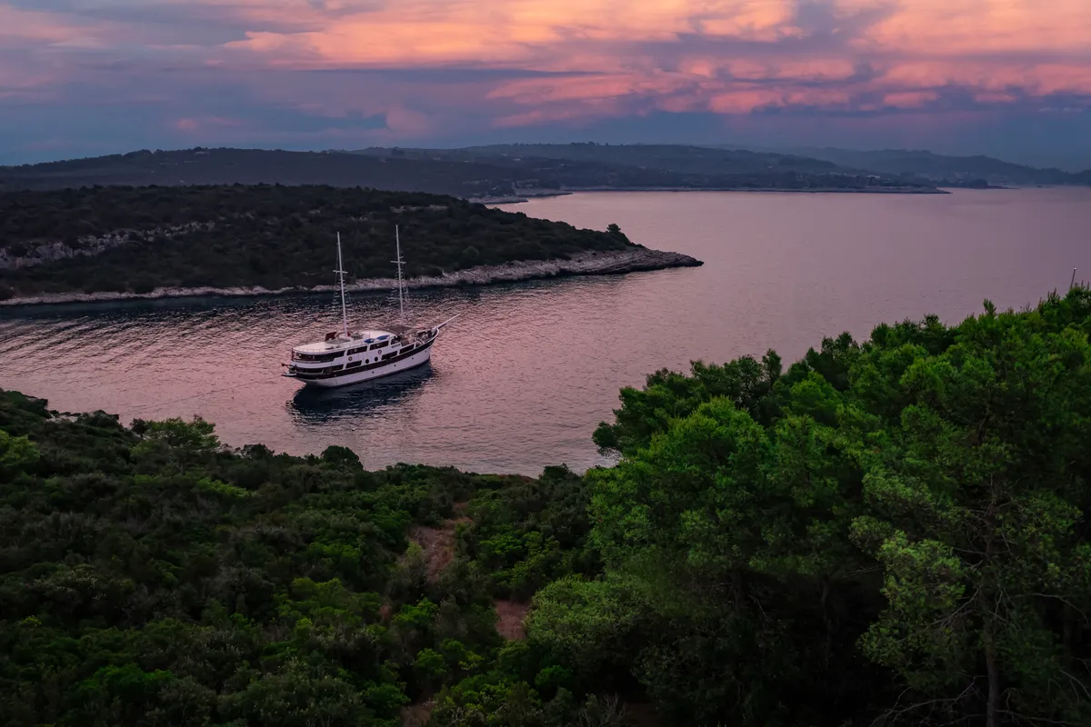Exterior view of Cesarica, a Gulet Motor sailer yacht at Split, Croatia