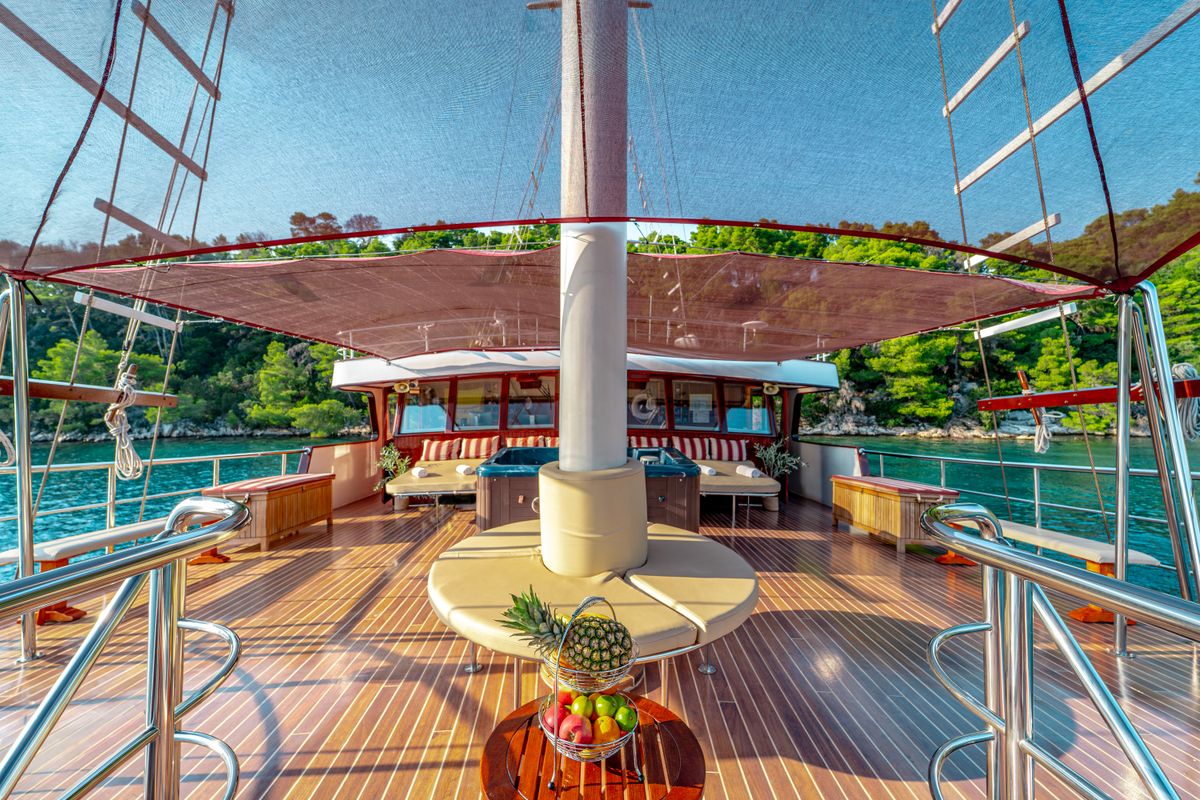 Deck of Cesarica, a Gulet Motor sailer yacht at Split, Croatia