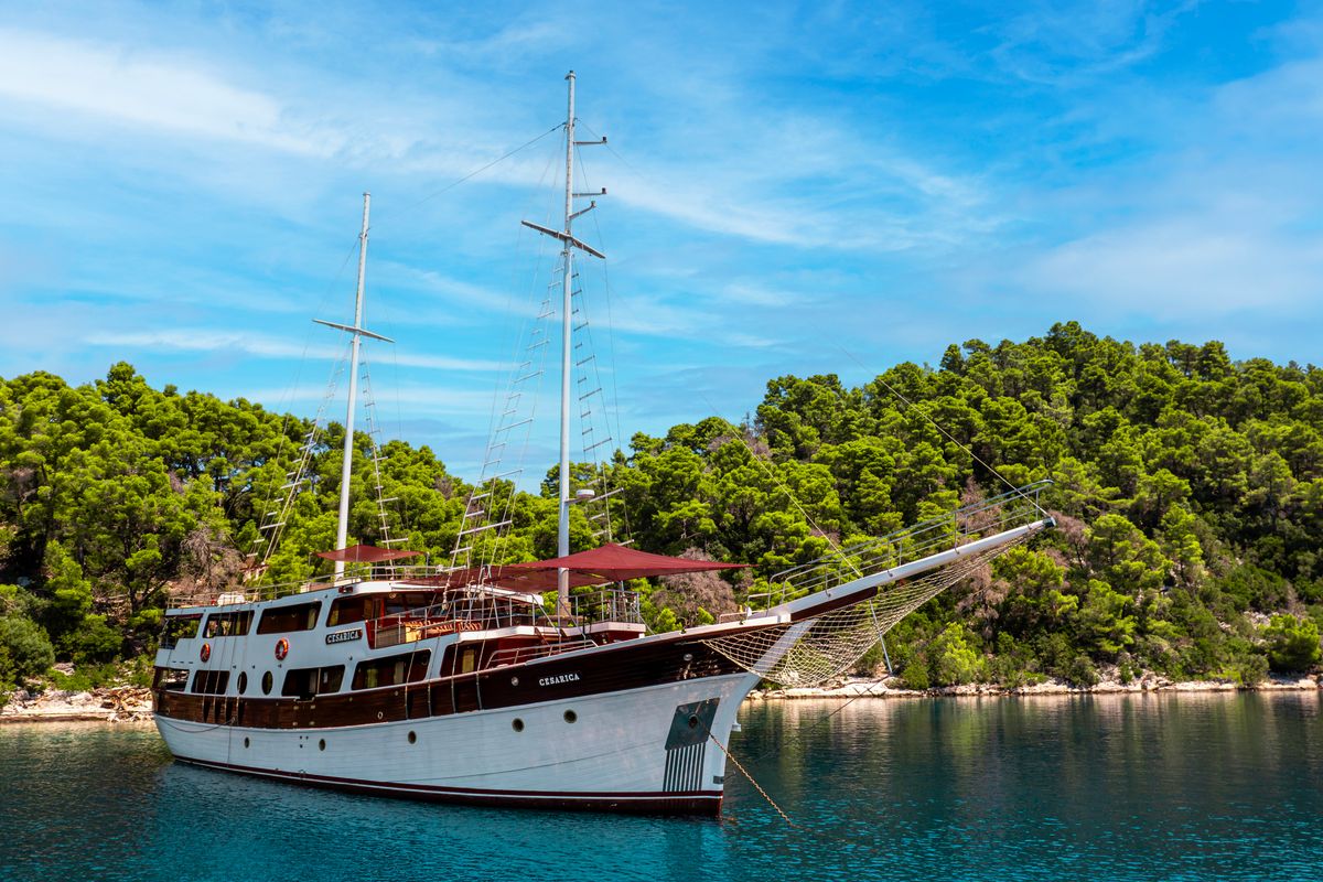 Deck of Cesarica, a Gulet Motor sailer yacht at Split, Croatia