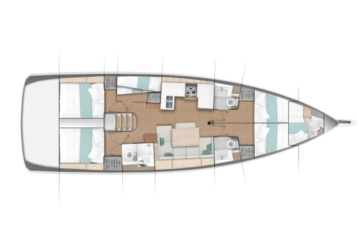 Floor plan of North Wind 49, a Jeanneau Sun Odyssey 490 sailboat at Keramoti, Greece