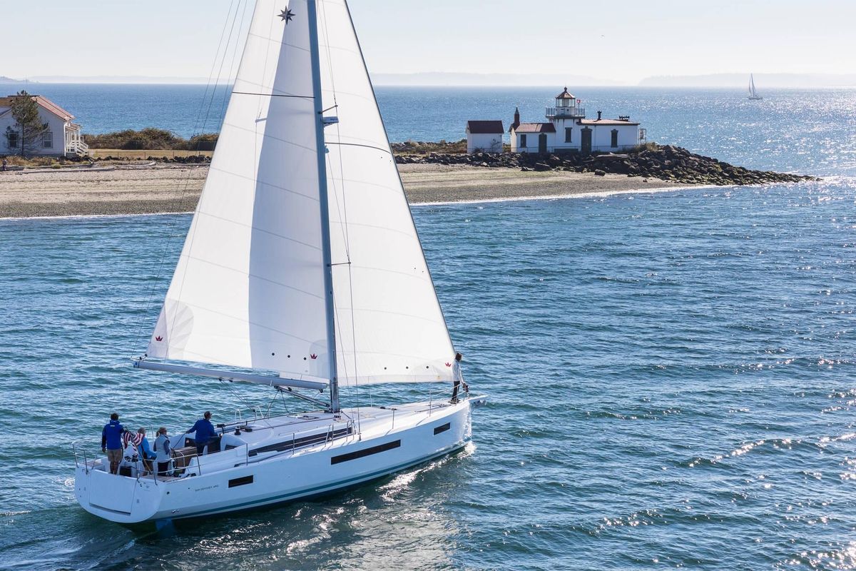 Exterior view of North Wind 49, a Jeanneau Sun Odyssey 490 sailboat at Keramoti, Greece
