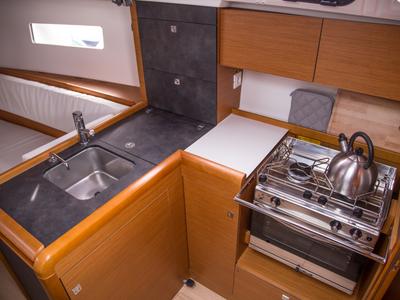 Galley of Actaea, a Jeanneau Sun Odyssey 349 sailboat at Volos Municipality, Greece