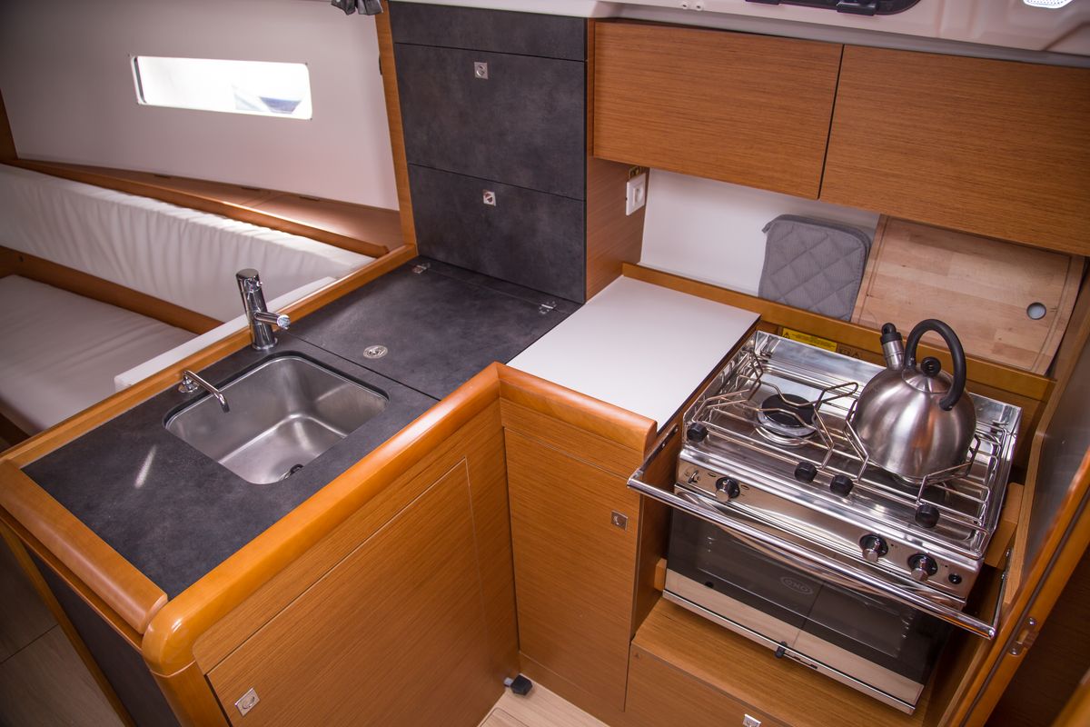 Galley of Actaea, a Jeanneau Sun Odyssey 349 sailboat at Volos Municipality, Greece