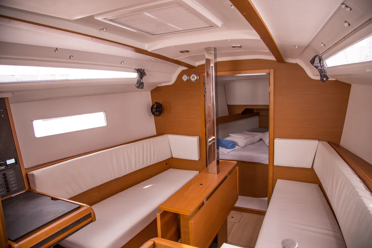 Salon of Actaea, a Jeanneau Sun Odyssey 349 sailboat at Volos Municipality, Greece