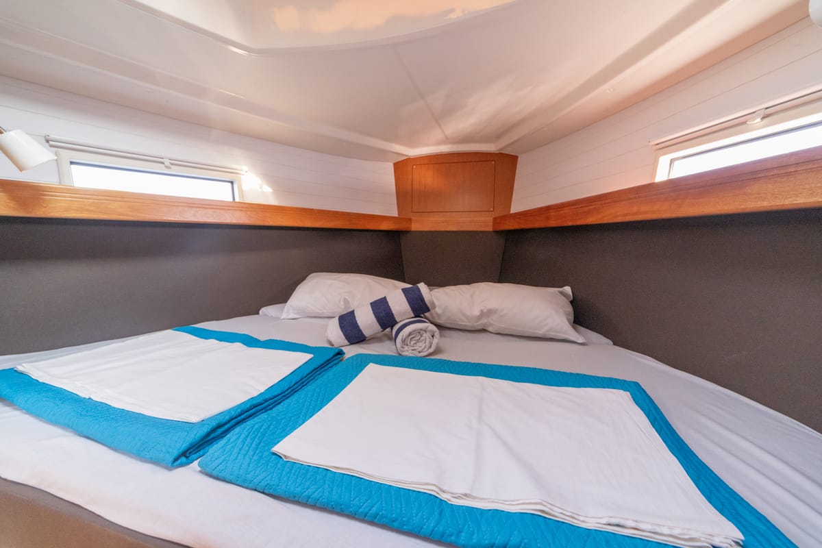 Deck of Marlo, a Bavaria Cruiser 37 sailboat at Athens, Greece
