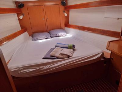 Cabin on Fleurie, a Bavaria 45 Cruiser sailboat at Gouvia, Greece