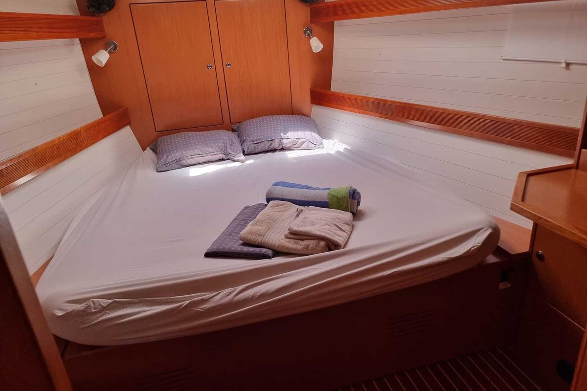 Cabin on Fleurie, a Bavaria 45 Cruiser sailboat at Gouvia, Greece