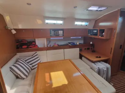 Salon of Fleurie, a Bavaria 45 Cruiser sailboat at Gouvia, Greece