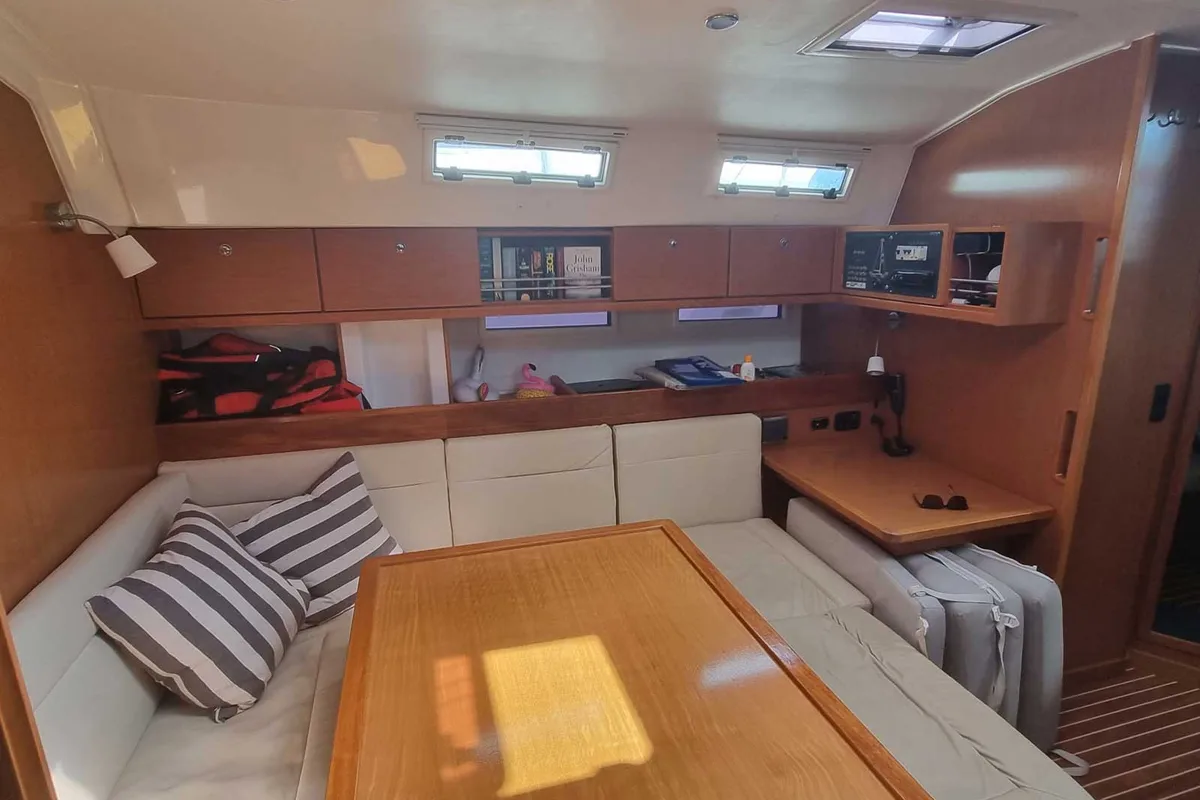 Salon of Fleurie, a Bavaria 45 Cruiser sailboat at Gouvia, Greece