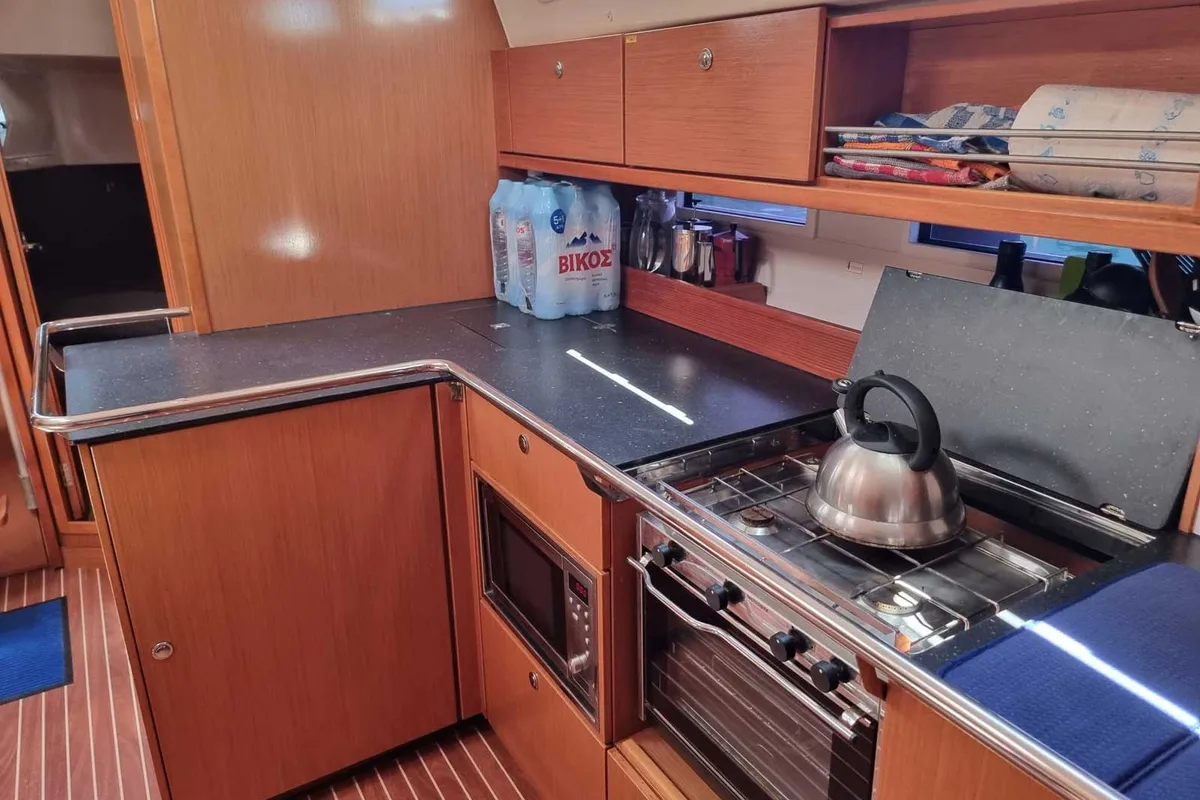 Galley of Fleurie, a Bavaria 45 Cruiser sailboat at Gouvia, Greece