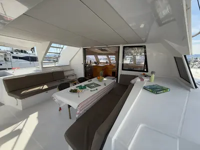Deck of Daria 2, a Nautitech Rochefort Nautitech 46 Fly catamaran at Marmaris, Turkey