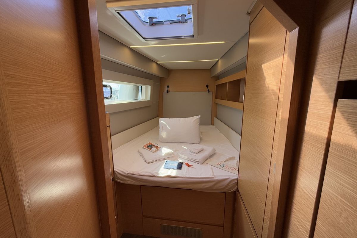 Cabin on Daria 2, a Nautitech Rochefort Nautitech 46 Fly catamaran at Marmaris, Turkey