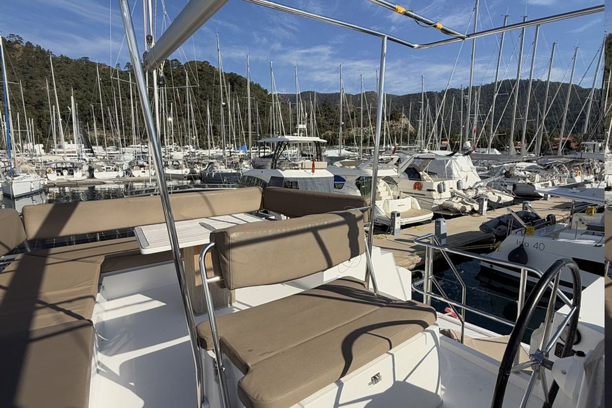 Cockpit of Daria 2, a Nautitech Rochefort Nautitech 46 Fly catamaran at Marmaris, Turkey