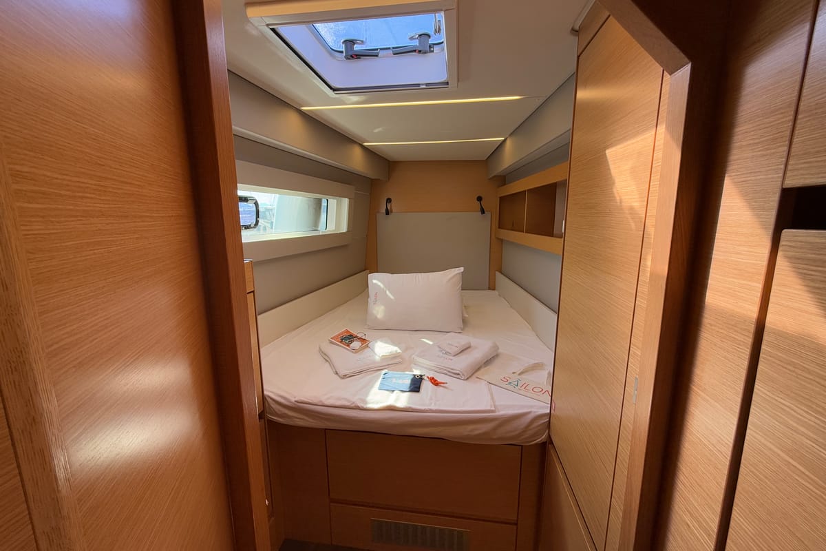 Cabin on Daria 2, a Nautitech Rochefort Nautitech 46 Fly catamaran at Marmaris, Turkey