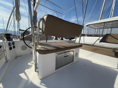 Cockpit of Daria 2, a Nautitech Rochefort Nautitech 46 Fly catamaran at Marmaris, Turkey