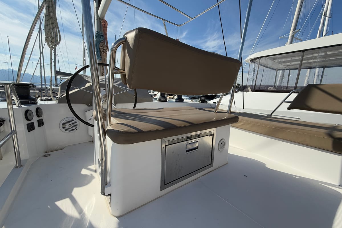 Cockpit of Daria 2, a Nautitech Rochefort Nautitech 46 Fly catamaran at Marmaris, Turkey