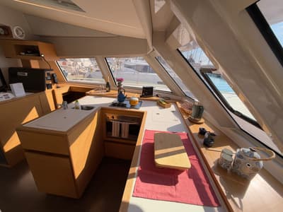 Galley of Daria 2, a Nautitech Rochefort Nautitech 46 Fly catamaran at Marmaris, Turkey