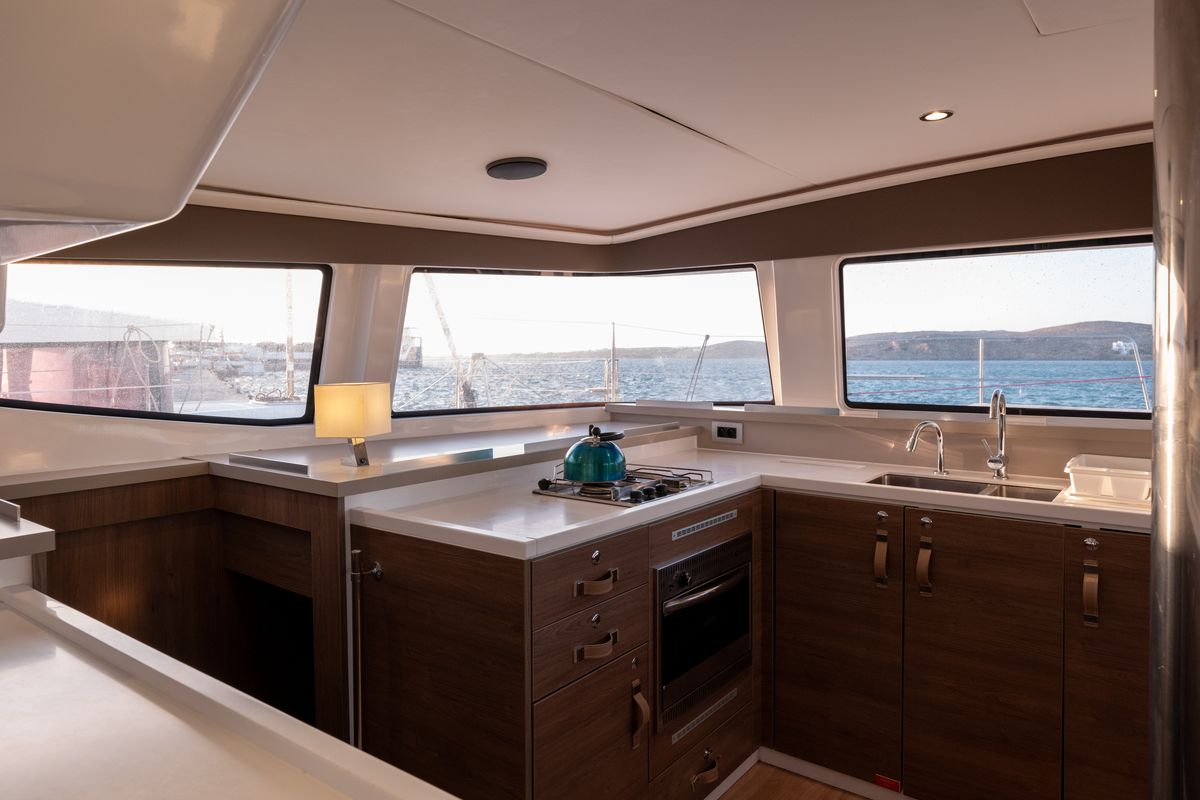 Galley of Maritina, a Bali 4.4 catamaran at Parikia, Greece