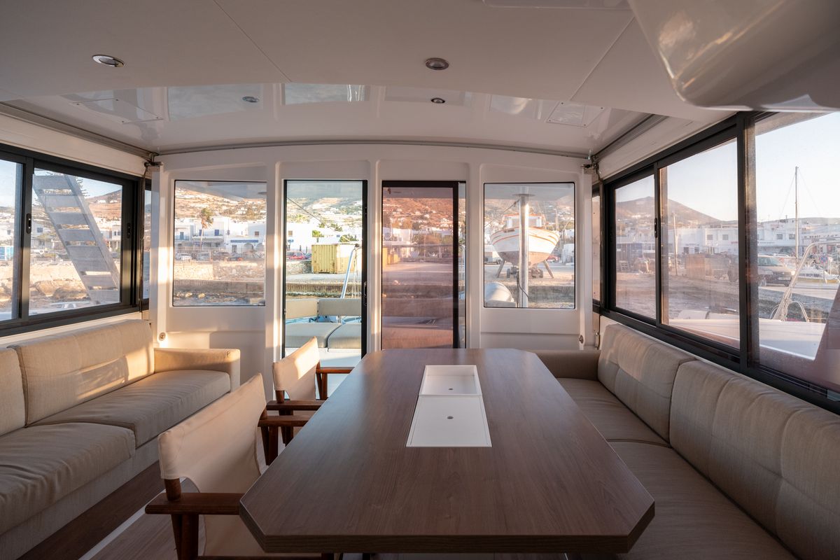 Salon of Maritina, a Bali 4.4 catamaran at Parikia, Greece