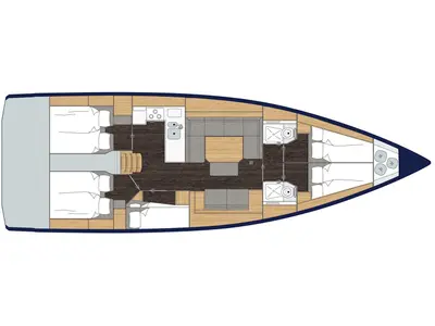 Floor plan of Super Puma, a Bavaria C45 sailboat at Athens, Greece