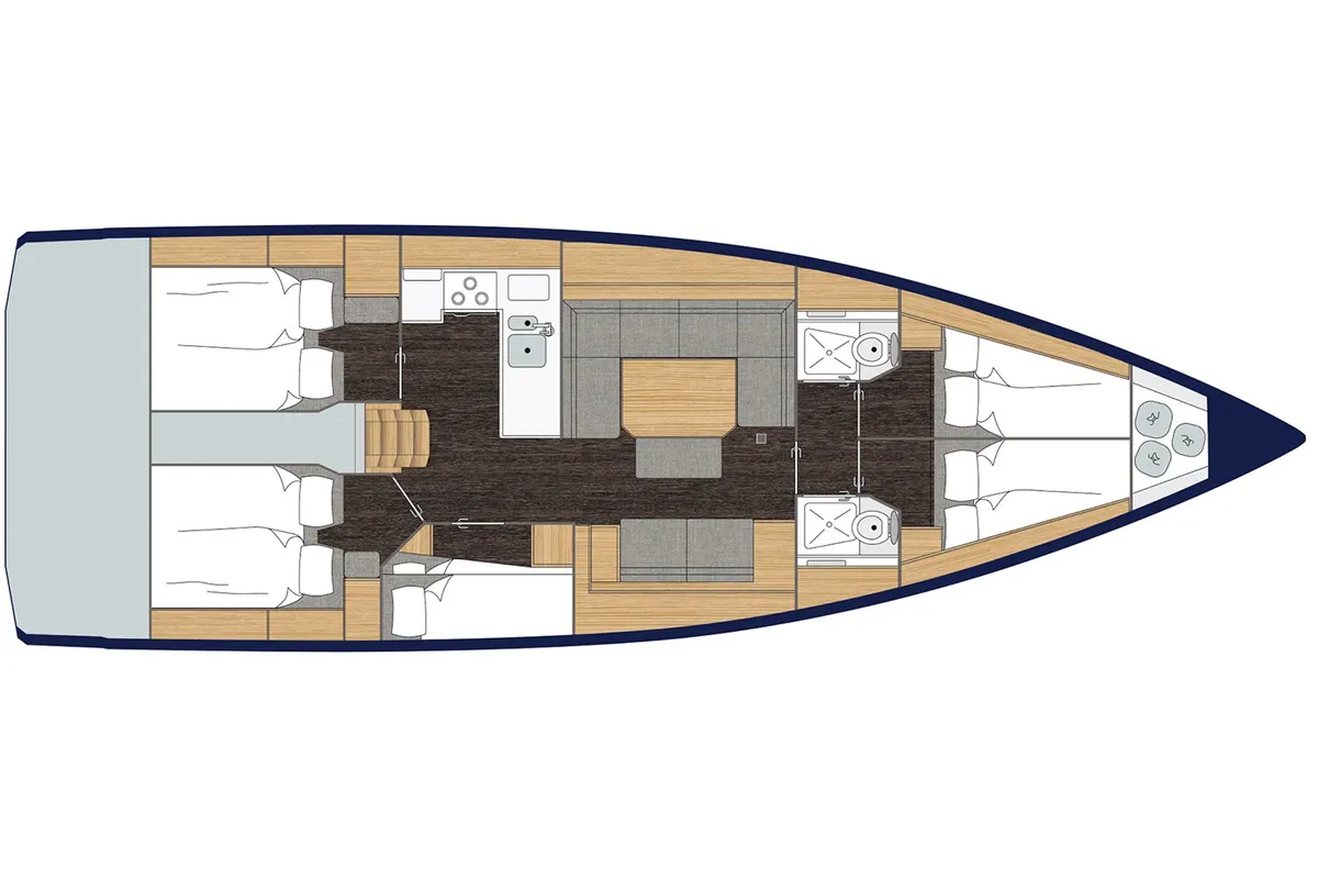 Floor plan of Super Puma, a Bavaria C45 sailboat at Athens, Greece
