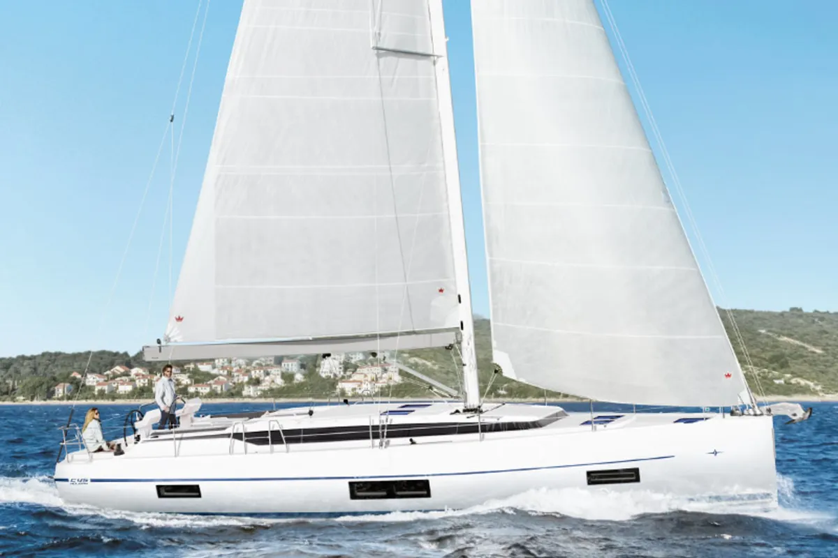 Exterior view of Super Puma, a Bavaria C45 sailboat at Athens, Greece