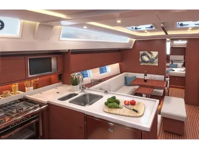 Galley of Super Puma, a Bavaria C45 sailboat at Athens, Greece