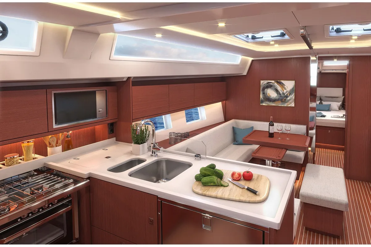 Galley of Super Puma, a Bavaria C45 sailboat at Athens, Greece