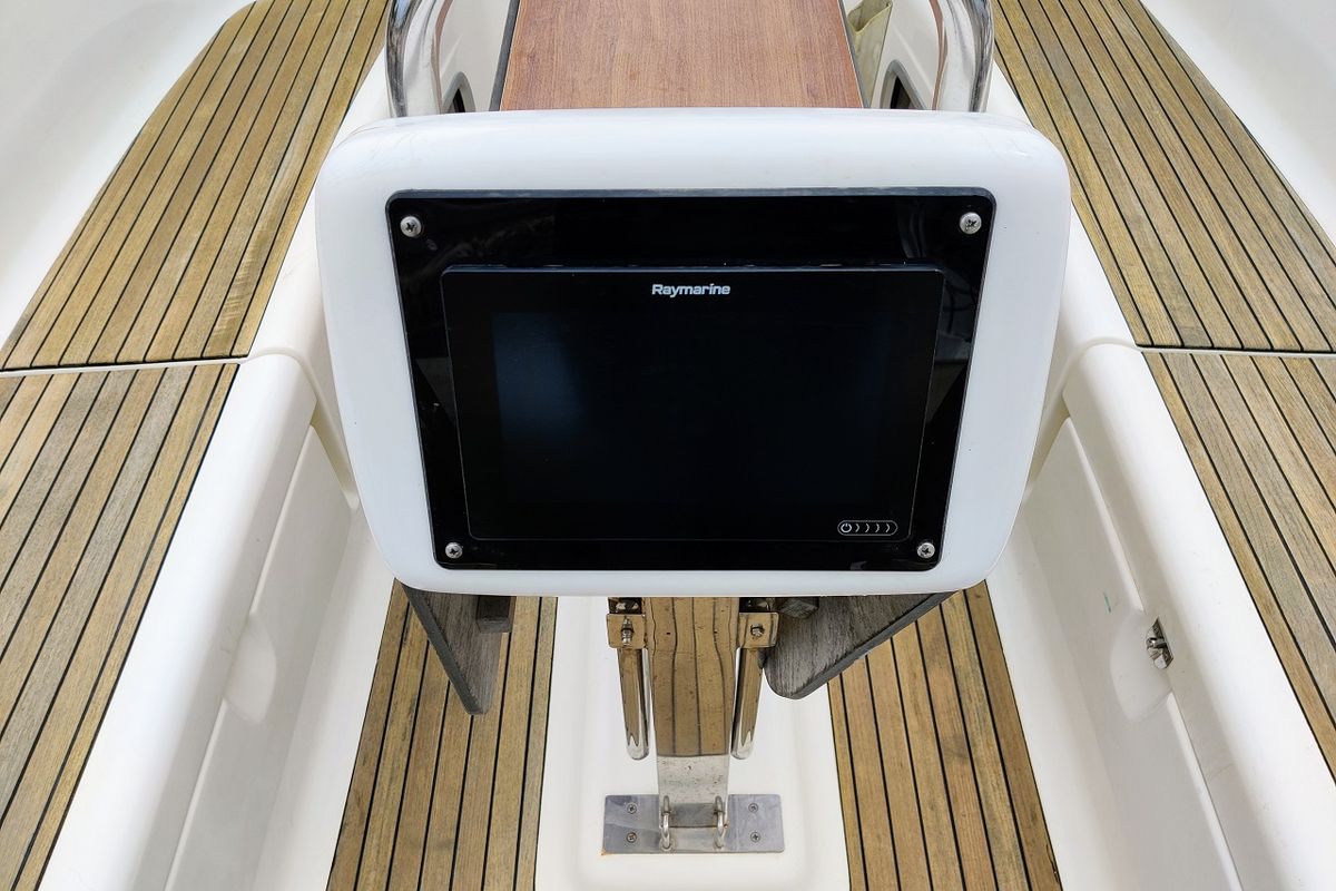 Cockpit of Gin & Tonic, a Bavaria 47 Cruiser sailboat at Općina Sukošan, Croatia