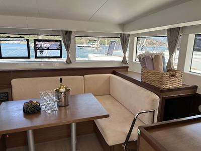 Salon of Mithra, a Lagoon 40 catamaran at Fethiye, Turkey