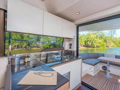 Galley of Adudu 2, a Jeanneau Prestige 460 Fly yacht at Dubrovnik, Croatia