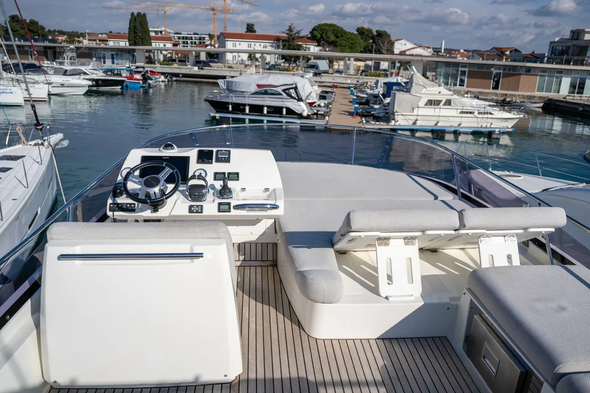 Cockpit of Adudu 2, a Jeanneau Prestige 460 Fly yacht at Dubrovnik, Croatia