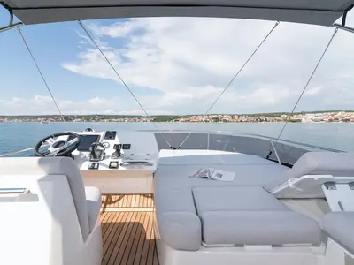 Cockpit of Adudu 2, a Jeanneau Prestige 460 Fly yacht at Dubrovnik, Croatia