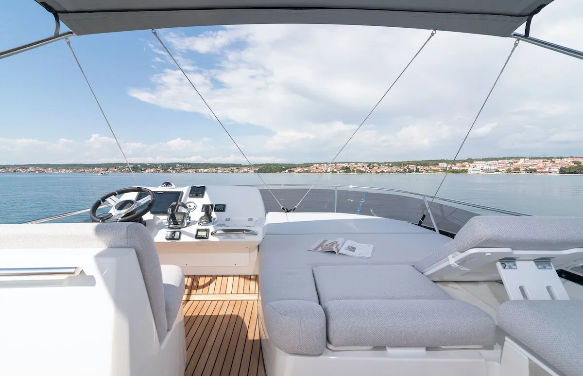 Cockpit of Adudu 2, a Jeanneau Prestige 460 Fly yacht at Dubrovnik, Croatia