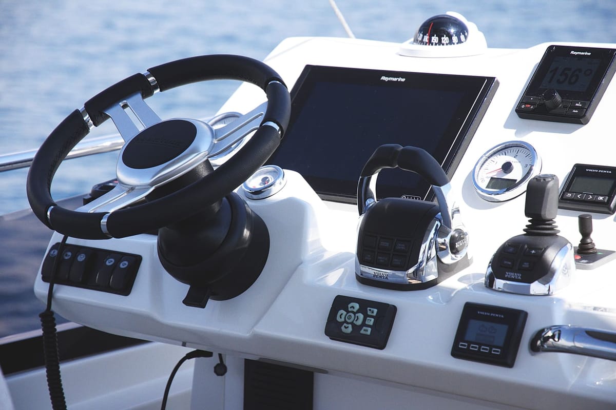 Cockpit of Adudu 2, a Jeanneau Prestige 460 Fly yacht at Dubrovnik, Croatia