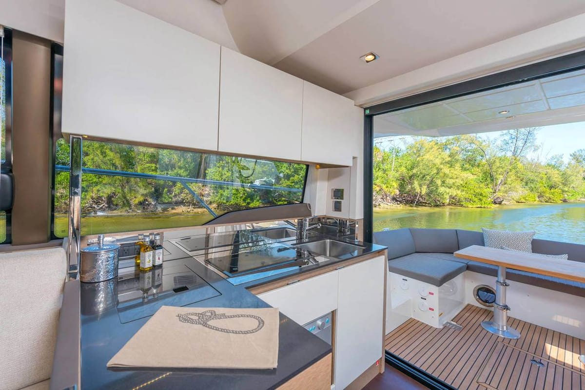 Galley of Adudu 2, a Jeanneau Prestige 460 Fly yacht at Dubrovnik, Croatia