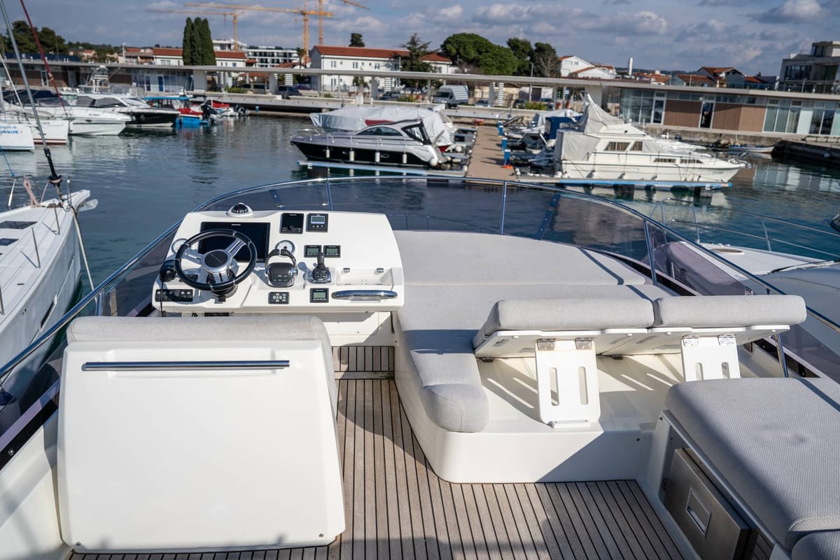 Cockpit of Adudu 2, a Jeanneau Prestige 460 Fly yacht at Dubrovnik, Croatia