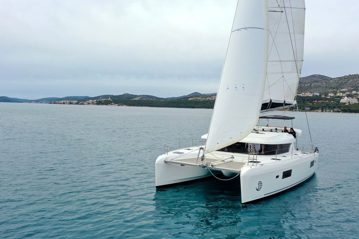 Exterior view of Vesper, a Lagoon 42 catamaran at Seget Donji, Croatia