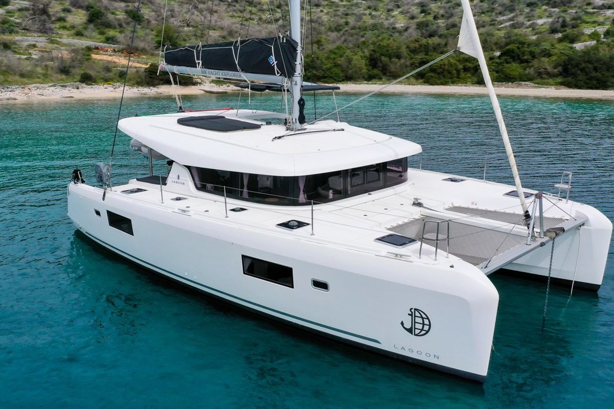 Exterior view of Vesper, a Lagoon 42 catamaran at Seget Donji, Croatia