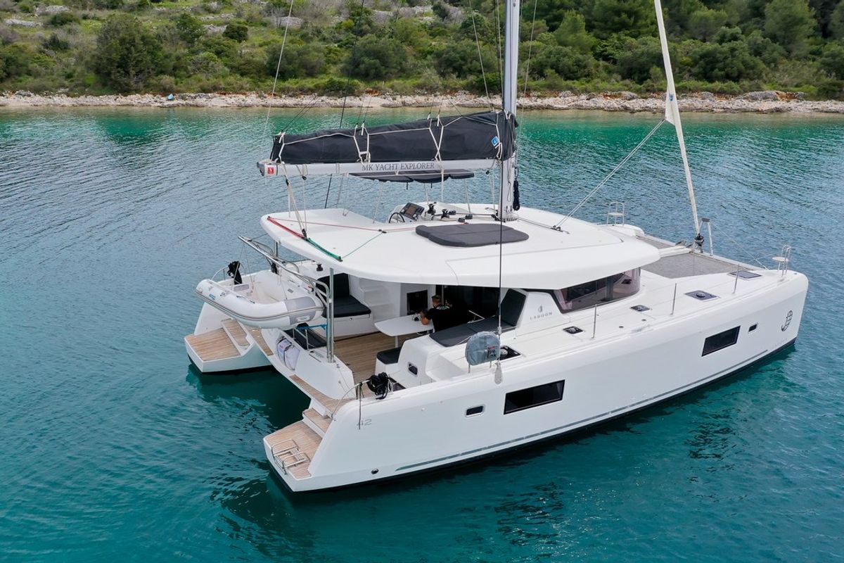 Exterior view of Vesper, a Lagoon 42 catamaran at Seget Donji, Croatia