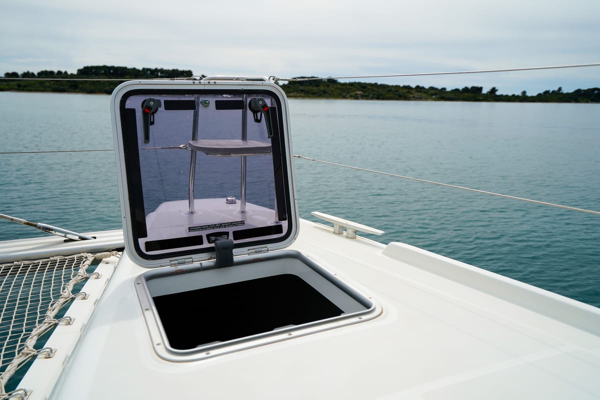 Deck of Vesper, a Lagoon 42 catamaran at Seget Donji, Croatia