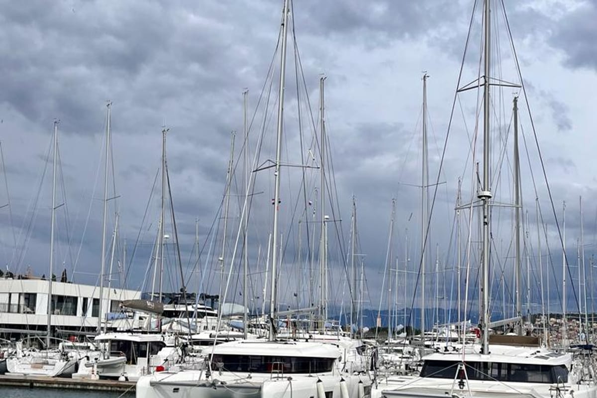 Exterior view of Vesper, a Lagoon 42 catamaran at Seget Donji, Croatia