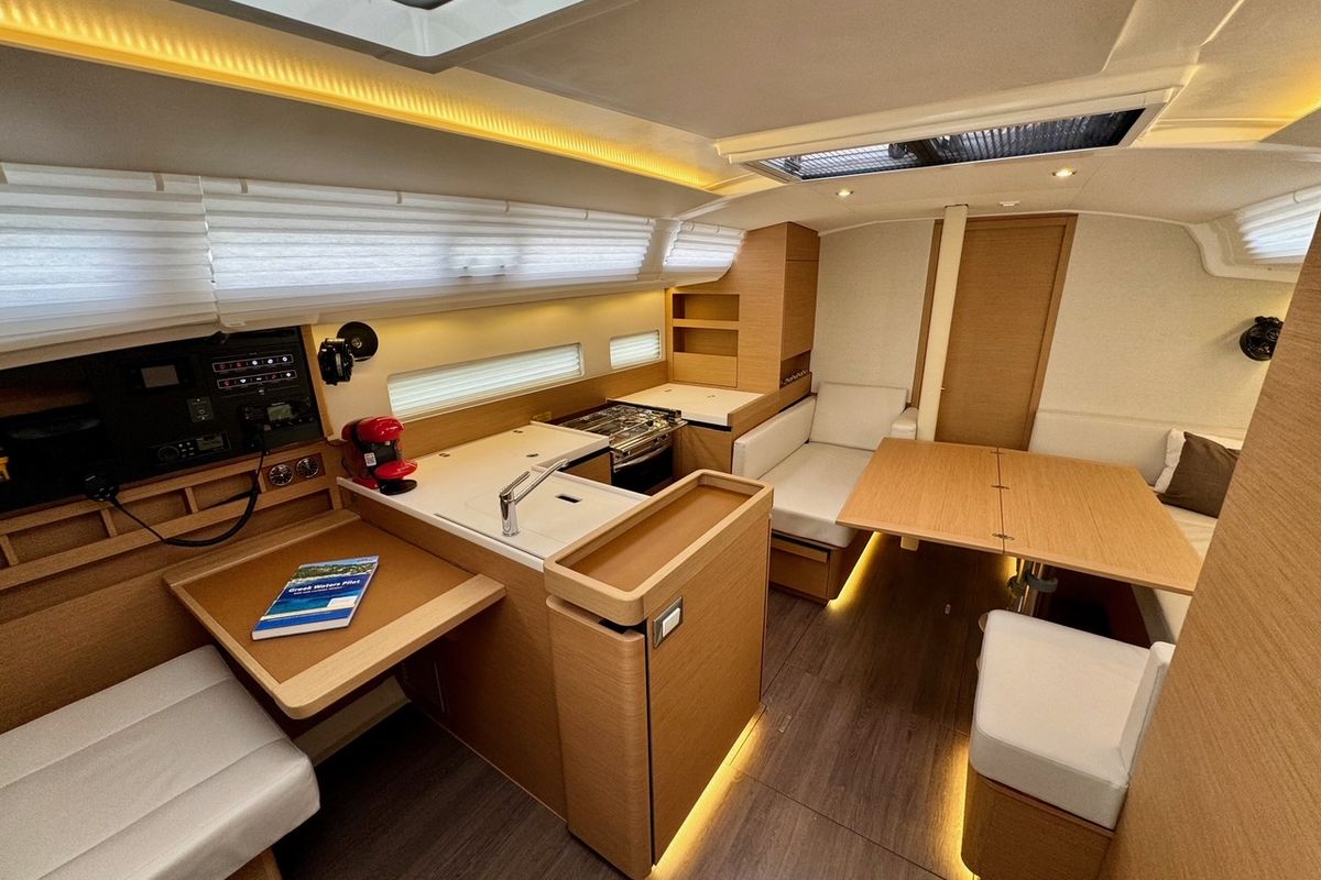 Salon of LUCIA, a Jeanneau Sun Odyssey 410 sailboat at Pylos, Greece