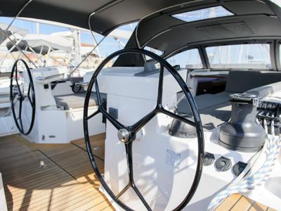 Cockpit of Friends, a Bavaria C57 sailboat at Municipal Unit of Lefkada, Greece