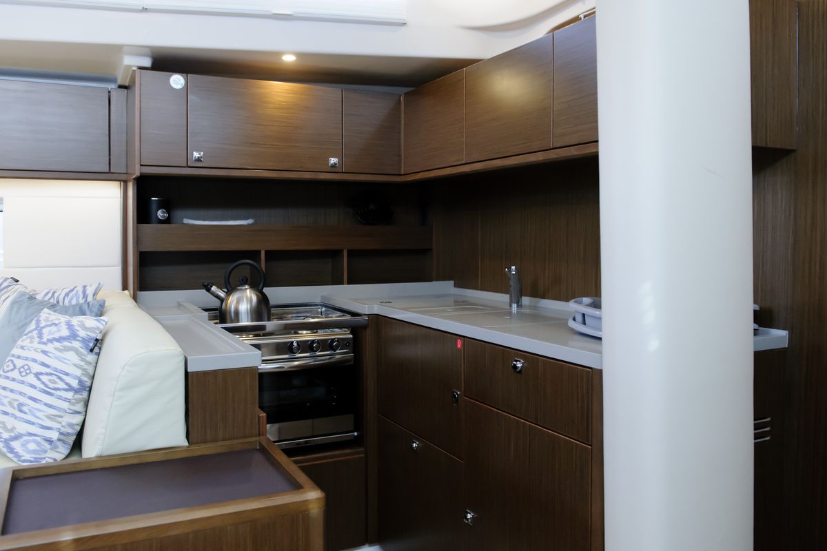 Galley of Friends, a Bavaria C57 sailboat at Municipal Unit of Lefkada, Greece