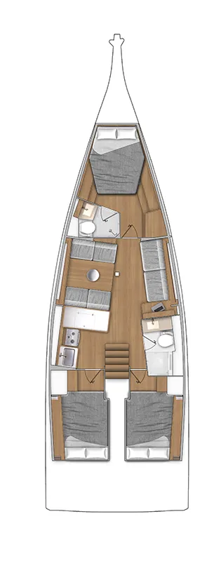 Floor plan of Mr. Burns, a Beneteau First 44 sailboat at Punat, Croatia