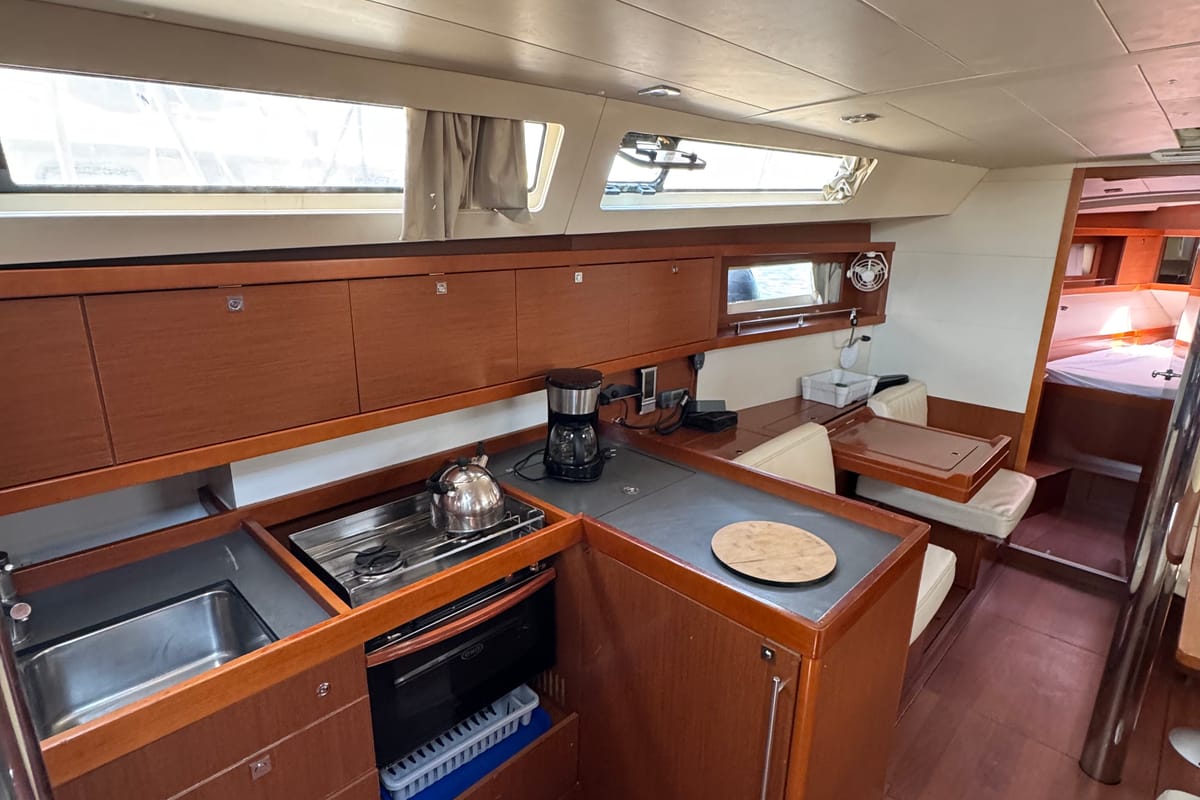 Galley of Fata Morgana, a Beneteau Oceanis 41 sailboat at Kos, Greece
