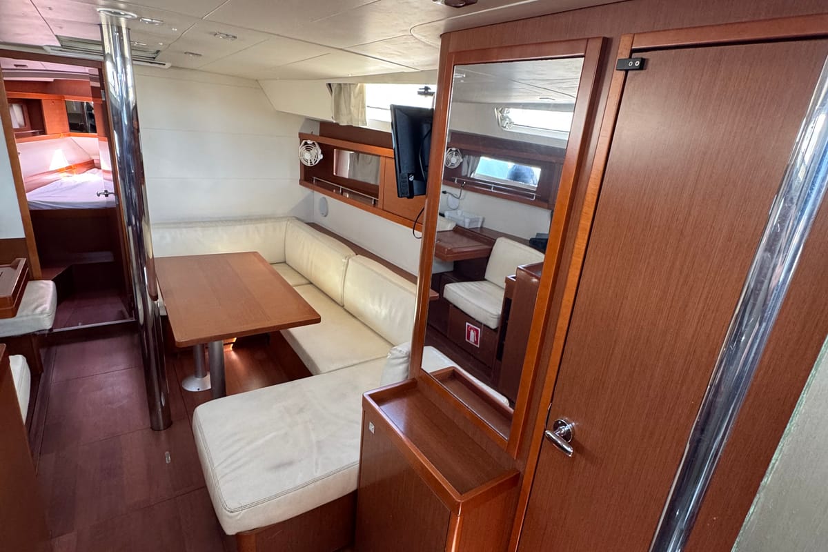 Salon of Fata Morgana, a Beneteau Oceanis 41 sailboat at Kos, Greece